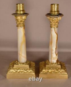 Pair of Napoléon III Candle Holders in Gilded Bronze and Onyx, 19th Century