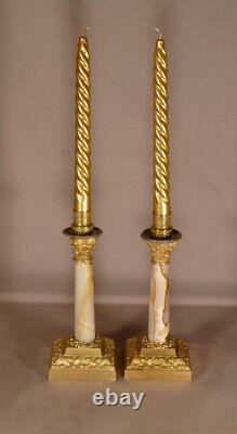 Pair of Napoléon III Candle Holders in Gilded Bronze and Onyx, 19th Century