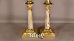 Pair of Napoléon III Candle Holders in Gilded Bronze and Onyx, 19th Century