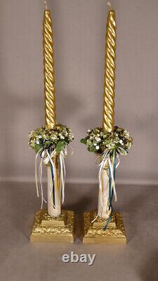 Pair of Napoléon III Candle Holders in Gilded Bronze and Onyx, 19th Century