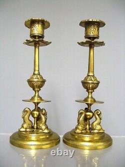Pair of Napoleon III Candlesticks in Chiseled Brass, 19th Century