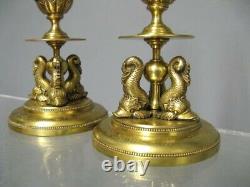 Pair of Napoleon III Candlesticks in Chiseled Brass, 19th Century