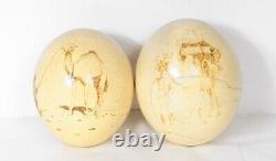 Pair of Orientalist Bedouin Ostrich Eggs, Signed 19th Century