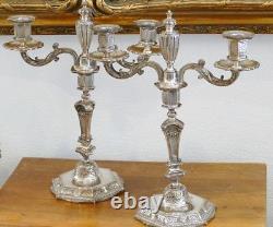 Pair of Regency Silvered Bronze Candlesticks, Late 19th Century