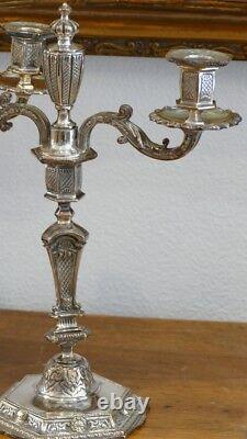 Pair of Regency Silvered Bronze Candlesticks, Late 19th Century