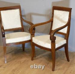 Pair of Restoration Armchairs in Walnut, Cross Model, Early 19th Century Period