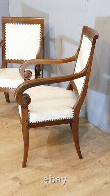 Pair of Restoration Armchairs in Walnut, Cross Model, Early 19th Century Period