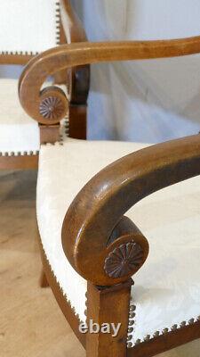 Pair of Restoration Armchairs in Walnut, Cross Model, Early 19th Century Period