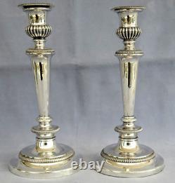 Pair of Silver-Plated Metal Candlesticks, Fluted Decor, Late 19th Century