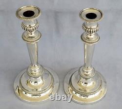 Pair of Silver-Plated Metal Candlesticks, Fluted Decor, Late 19th Century