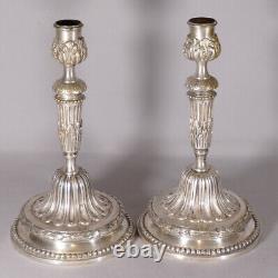 Pair of Silvered Bronze Candlesticks in the Louis XVI Style, Early 19th Century