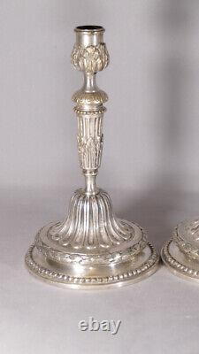 Pair of Silvered Bronze Candlesticks in the Louis XVI Style, Early 19th Century