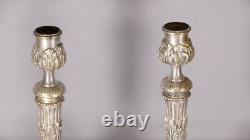 Pair of Silvered Bronze Candlesticks in the Louis XVI Style, Early 19th Century