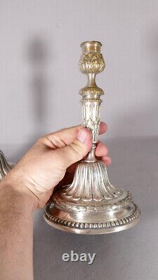 Pair of Silvered Bronze Candlesticks in the Louis XVI Style, Early 19th Century