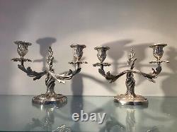 Pair of Silvered Bronze Louis XV Style Candlesticks, Late 19th Century