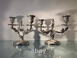 Pair of Silvered Bronze Louis XV Style Candlesticks, Late 19th Century