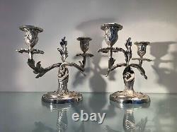 Pair of Silvered Bronze Louis XV Style Candlesticks, Late 19th Century