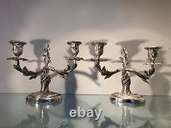 Pair of Silvered Bronze Louis XV Style Candlesticks, Late 19th Century