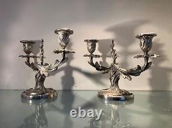 Pair of Silvered Bronze Louis XV Style Candlesticks, Late 19th Century