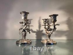 Pair of Silvered Bronze Louis XV Style Candlesticks, Late 19th Century