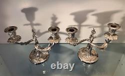 Pair of Silvered Bronze Louis XV Style Candlesticks, Late 19th Century