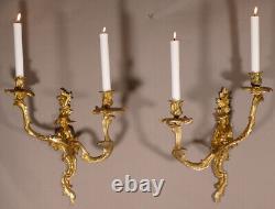 Pair of Wall Sconces in Chinese Style Louis XV in Gilt Bronze, 19th Century