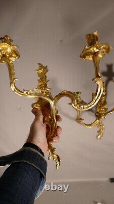 Pair of Wall Sconces in Chinese Style Louis XV in Gilt Bronze, 19th Century