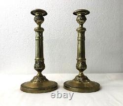 Pair of antique bronze candlesticks / torches from the EMPIRE period 19th century 28 cm