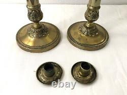 Pair of antique bronze candlesticks / torches from the EMPIRE period 19th century 28 cm