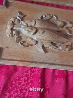Pair of antique carved wooden doors, hunting and fishing trophy, 19th century