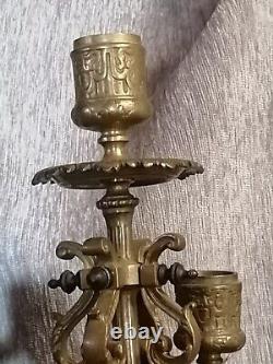 Pair of brass candelabra with five lights. Late 19th century. 52 cm