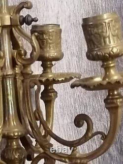 Pair of brass candelabra with five lights. Late 19th century. 52 cm