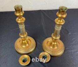 Pair of candlesticks Restoration period, Guilloché bronze, 19th century