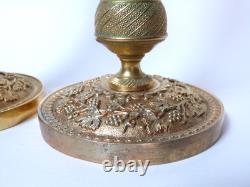 Pair of chiselled gilded bronze candle holders, Restoration period, early 19th century