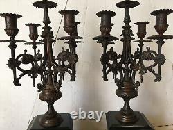 Pair of five-branch bronze candlesticks from the 19th century