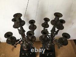 Pair of five-branch bronze candlesticks from the 19th century