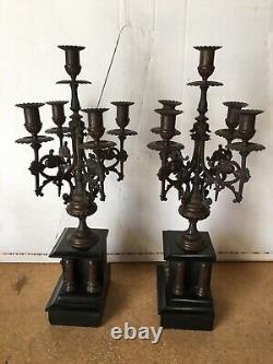 Pair of five-branch bronze candlesticks from the 19th century