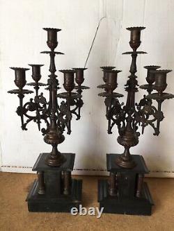 Pair of five-branch bronze candlesticks from the 19th century