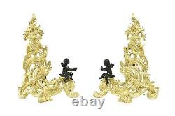 Pair of gilded bronze fire dogs in Louis XV style, 19th century period, circa 1850.