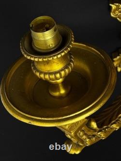 Pair of important gilded bronze wall sconces, Louis XVI style, 19th century