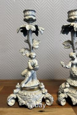 Pair of lacquered bronze candle holders, 19th century, circa 1880