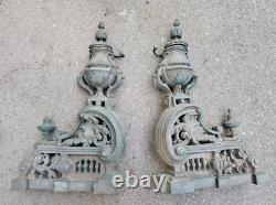 Pair of large bronze andirons Regency period 19th century