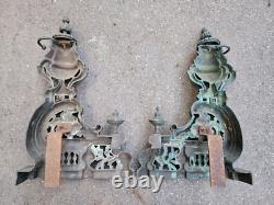 Pair of large bronze andirons Regency period 19th century