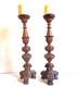 Pair Of Large Candle Holders / Candlestick Holders In Sculpted Wood, 19th Century. 45 Cm
