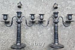 Pair of three-light candelabra in silver-plated metal, 19th century   
<br/> 