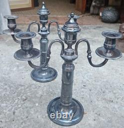 Pair of three-light candelabra in silver-plated metal, 19th century  	 	
<br/>