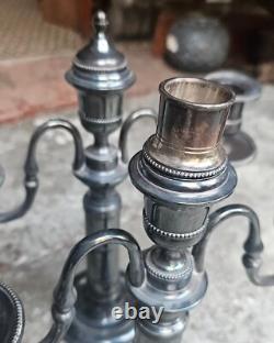 Pair of three-light candelabra in silver-plated metal, 19th century <br/> 