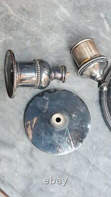 Pair of three-light candle holders, silver-plated, 19th century.