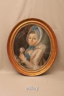 Pastel Nineteenth Century Girl With A Rose