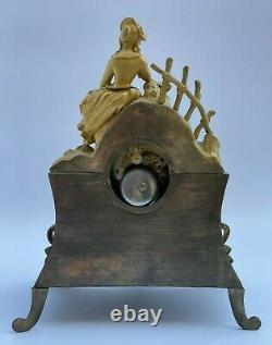 Pendulum Bronze XIX Eme Courtesan Birds Dial Email Romantic Period H2191